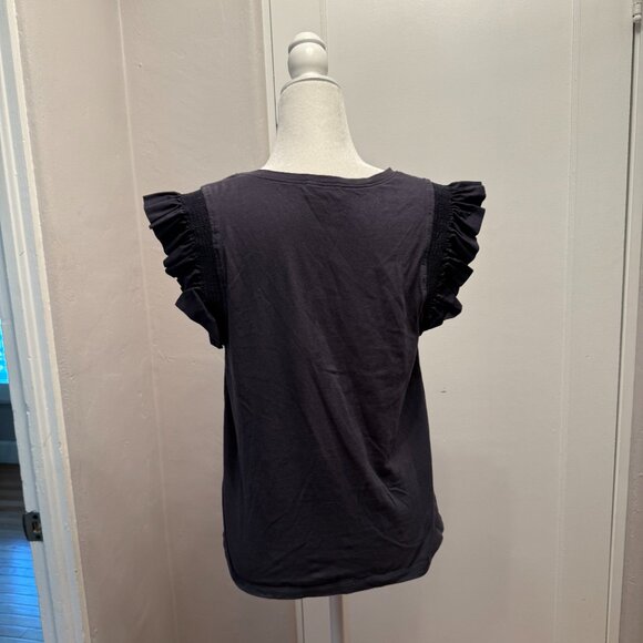 Evereve Navy Flutter Sleeve Cotton/Spandex Top Size M - Picture 3 of 3